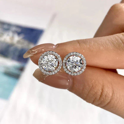 Moissanite Diamond Stud Earrings 925 Sterling Silver Round Halo Wedding Jewelry