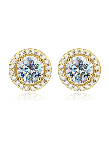Moissanite Stud Earrings 925 Sterling Silver Round Halo Bridal Wedding Jewelry
