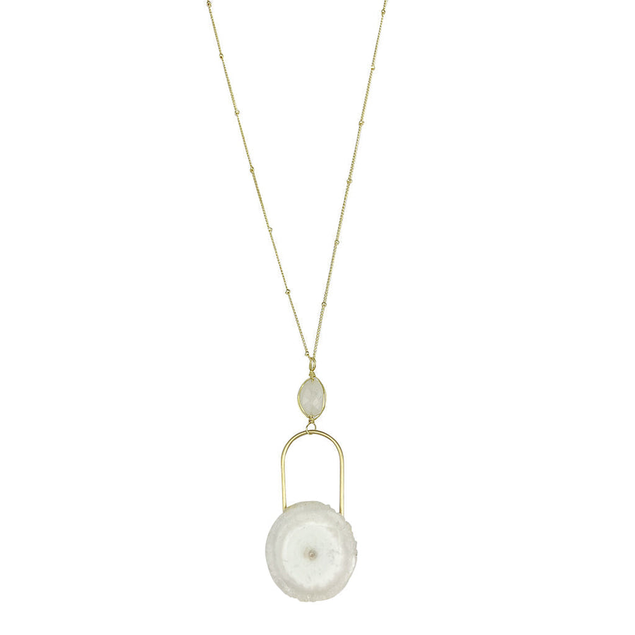 Solar Quartz Eye Necklace Moonstone Pendant Gold Filled Chain Spiritual Jewelry